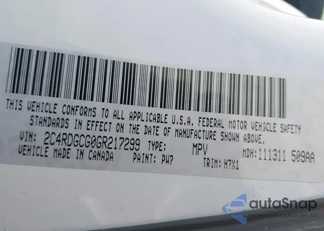 2016 Dodge Grand Caravan Sxt from USA, damaged, VIN 2C4RDGCG0GR217299